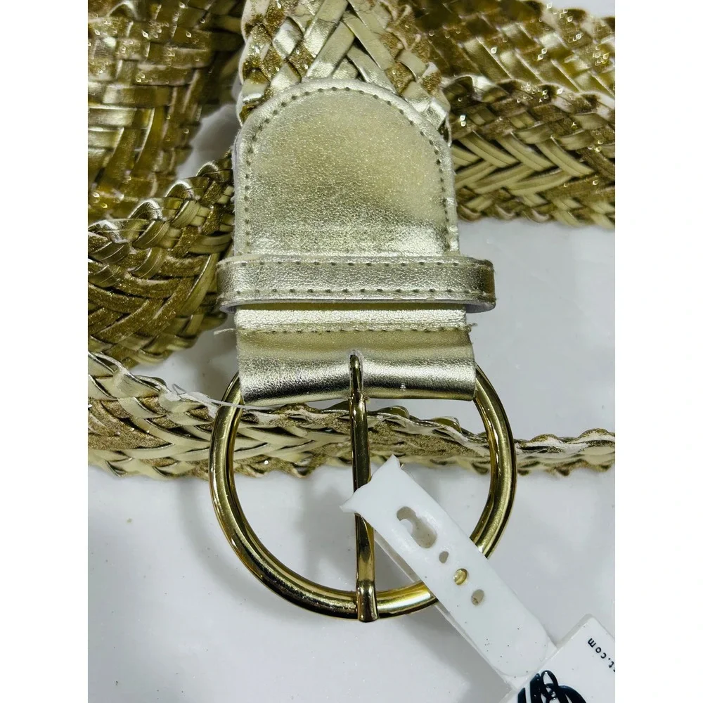 Nine West womens belt gold boho western glam metallic braid woven glitter NWT L - Picture 8 of 9